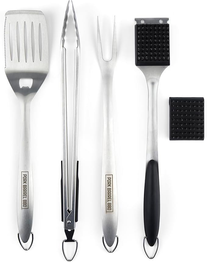 Pork Barrel BBQ Tool Set Grill Kit - Premium Stainless Steel BBQ Grill Accessories, Grilling Tools & BBQ Accessories for Outdoor Grill - Perfect BBQ Tools and Grilling Gifts for Men