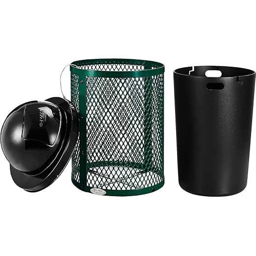 Global Industrial 36 Gallon Outdoor Steel Trash Can with Dome Lid, Plastic Liner and Anchor Kit Included, 23-1/2" Diameter x 40" H, Powder Coat Finish, Unassembled, Green