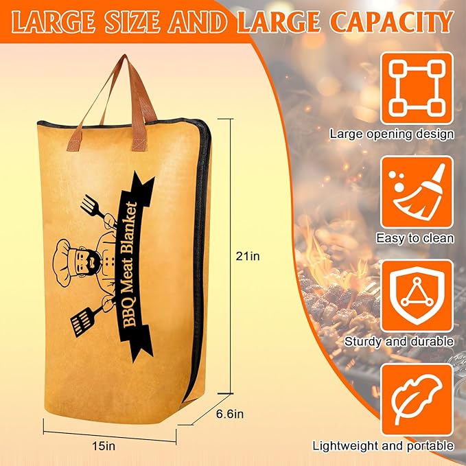 BBQ Blanket for Resting Meat, Meat Resting Blanket for Grilling Accessories, Reusable Smoker Grilling Meat Insulated Resting Bag with Wide Mouth for Large Brisket/Beef/Steaks (Regular 21in)