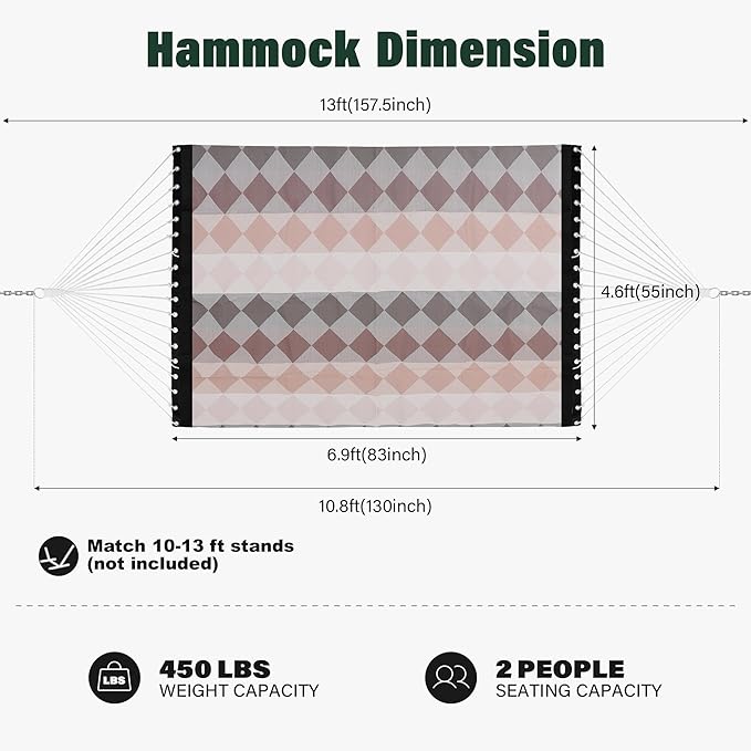 Patio Watcher 13 FT Quick Dry Textilene Hammock - Outdoor Double Hammock - Heavy Duty Hammocks for Outside - 450 lbs Capacity - Rhomb