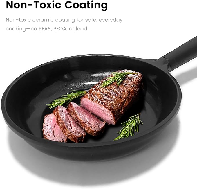 Ceramic Nonstick 8 inch Frying Pan, Non-Toxic Skillet, PFAS & PTFE & PFOA Free, Dishwasher Safe, Compatible with All Stovetops
