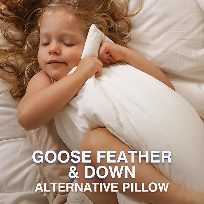 Goose Feather Pillow Queen Size Set of 2 - Down Hotel Bed Pillows for Sleeping, Soft 600 Thread Count Cotton Cover, Fluffy Support Surround Fill Polyester for Back, Stomach, Side Sleepers