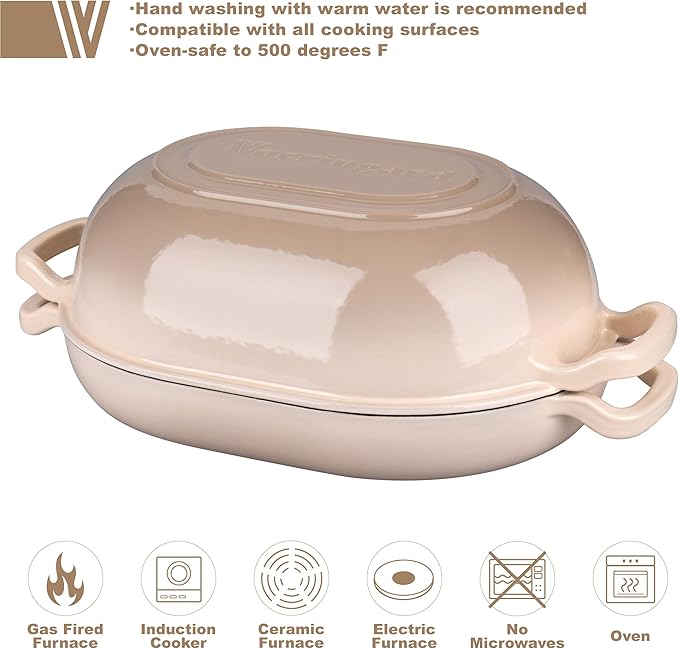 Enameled Cast Iron Sourdough Bread Oven, Dutch Oven, Loaf Cast Iron Bread Pan for Homemade Bread Baking, Meatloaf Pan with Lid, 7QT, Latte