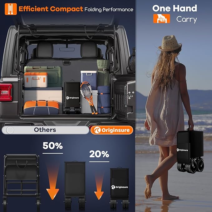 48" L Collapsible Wagon Cart Foldable, 560LB Weight Capacity 300L Heavy Duty Folding Beach Wagons with Big All-Terrain Wheels, Utility Carts for Groceries, Shopping, Camping, Sports - Black