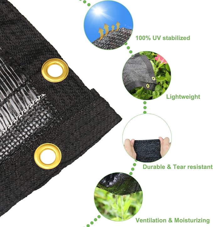 Garden 40% Shade Cloth, 10 x 20 FT Shade Mesh Tarp with Reinforced Brass Grommets, Black Outdoor Sunblock Shade Cloth Cover for Plants, Greenhouse, Patio, Chicken Coop, Tomatoes Sun Shade Net