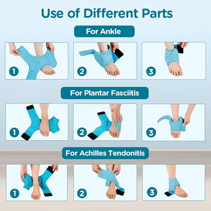 Comfytemp Ankle Ice Pack Wrap for Swelling, Plantar Fasciitis, Foot Pain Relief, Gel Packs for Injuries Reusable, Hot Cold Compression for Achilles Tendonitis, Sprain Ankles, Get Well Gift, 2 Packs