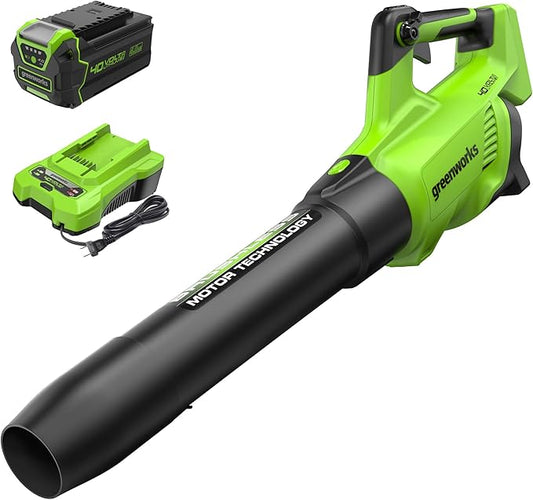 Greenworks 40V (130 MPH / 550 CFM / 75+ Compatible Tools) Cordless Brushless Axial Leaf Blower, 4.0Ah Battery and Charger Included