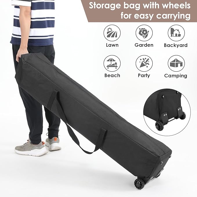 TLSUNNY 12X12 Pop Up Canopy Tent, Camping Shader W/Overhanging Eaves & Sand Bag, Outdoor Gazebo Shelter W/One Push Setup & Wheeled Bag, Height Adjustable, for Patio, Market, Party (Khaki, 12FTX12FT)