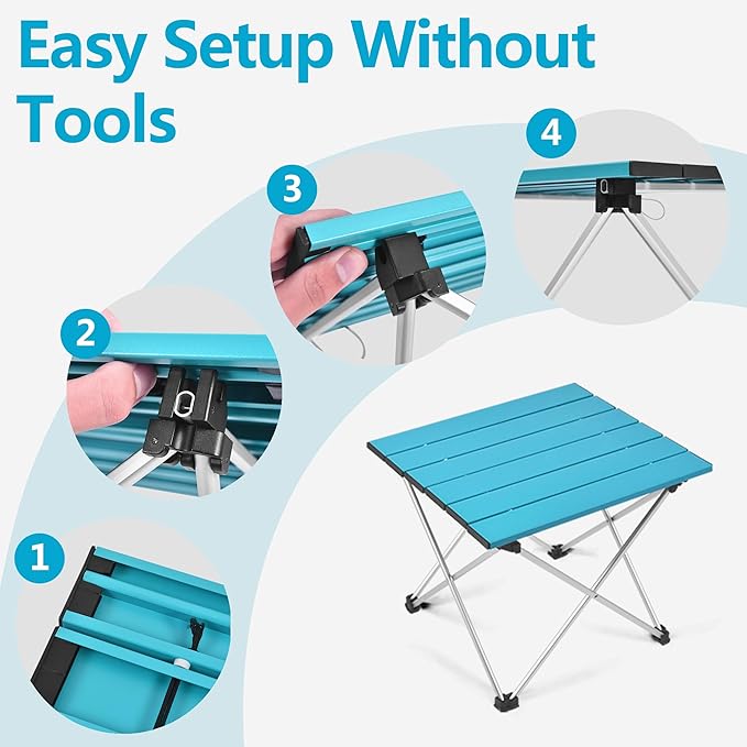 Grope Small Folding Camping Table with Aluminum Table Top, Beach Table for Sand with Carrying Bag,Prefect for Outdoor,Picnic,BBQ,Cooking,Festival