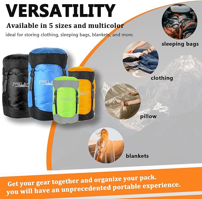 Frelaxy Compression Sack, 40% More Storage! 11L/18L/30L/45L/52L Compression Stuff Sack, Water-Resistant & Ultralight Sleeping Bag Stuff Sack - Space Saving Gear for Camping, Hiking