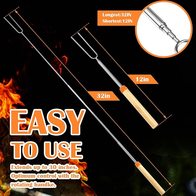 150 Pack 32 Inch Marshmallow Roasting Sticks Bulk, Smores Skewers for Fire Pit Kit, Hot Dog Camping Skewers Accessories Campfire Marshmellow Extendable Forks Bbq Tools Smores Sticks