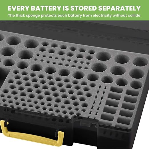 Battery Organizer Storage Holder- Batteries Case Containers Box with Tester Checker BT-168. Garage Organization Holds 225 Batteries AA AAA C D Cell 9V 3V Lithium LR44 CR2 CR1632 CR2032 (Black)