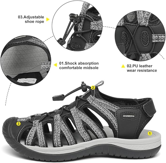 Dannto Women's Closed Toe Hiking Sandals Walking Water Sandal Comfort Athletic Sport Outdoor Sandals