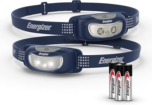 Energizer Universal Plus LED Headlamp, Lightweight Bright Headlamp for Outdoors, Camping and Emergency Light for Adults and Kids, Includes Batteries, Pack of 2