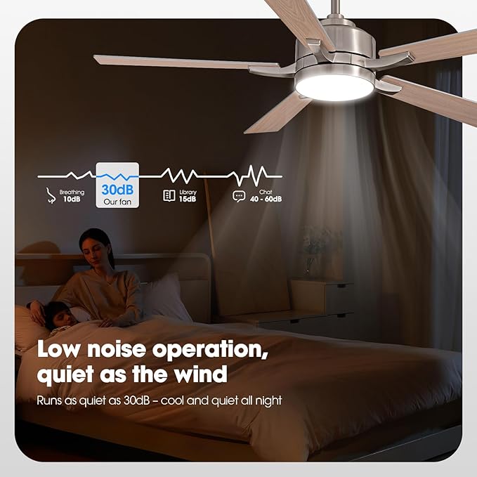 Ceiling Fan with Light, 52" Modern Low Profile Ceiling Fan with Light, DC Reversible Motor, Smart APP & Remote Control, Whisper Quiet, Dimmable LED for Bedroom/Living Room