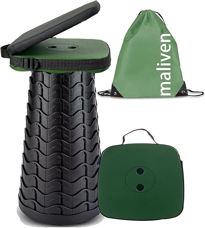 Collapsible Camping Stool with Seat Cushion & Nylon Bag, Square Portable Telescopic Stool, Lightweight Sturdy Foldable Stool for Camp Fishing Picnic, Max Load 550 lb