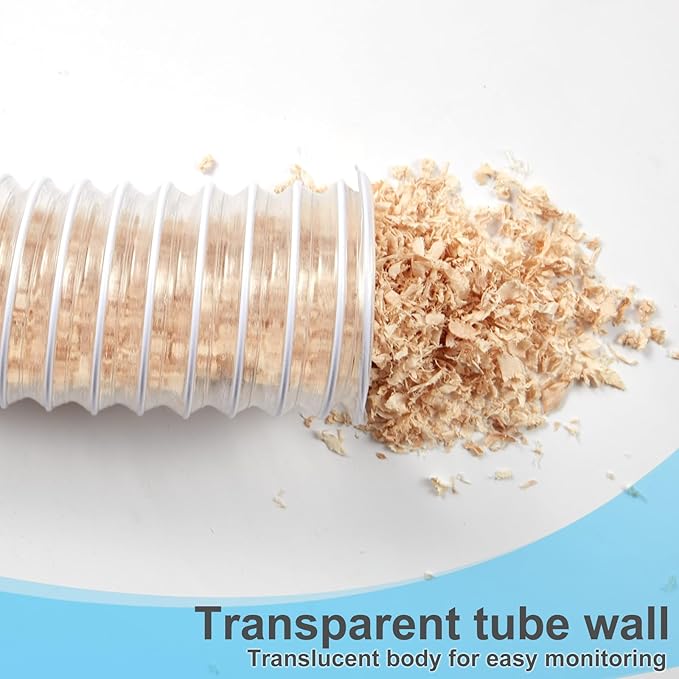 4“ x 20’ Heavy Duty PVC Clear Flexible Dust & Fume Collection Hose with Carbon Steel Wire Coil, Puncture Resistant Hoses for Collectors