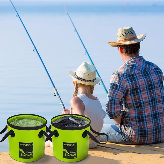 AUTODECO 2 Pack Collapsible Bucket 5 Gallon Container Folding Water Bucket Portable Wash Basin for Outdoor Travelling Camping Fishing Gardening Car Washing 20L