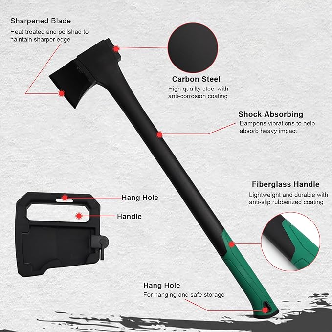 Camping Hatchet 28 Inch,Survival Hatchet Tactical for Wood Chopping and Kindling,Hatchet Axewith V Grind Blade, Lightweight Nylon Fiber Handle,for Outdoor Survival, Gardening, Hiking (L)