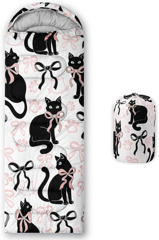 AILONEN Pink Lovely Rabbit Sleeping Bag for Girls Kids Adults,Warm and Cool Weather,Lightweight,Waterproof Backpacking,Cartoon Flowers Printed Bunny Sleeping Bag for Camping