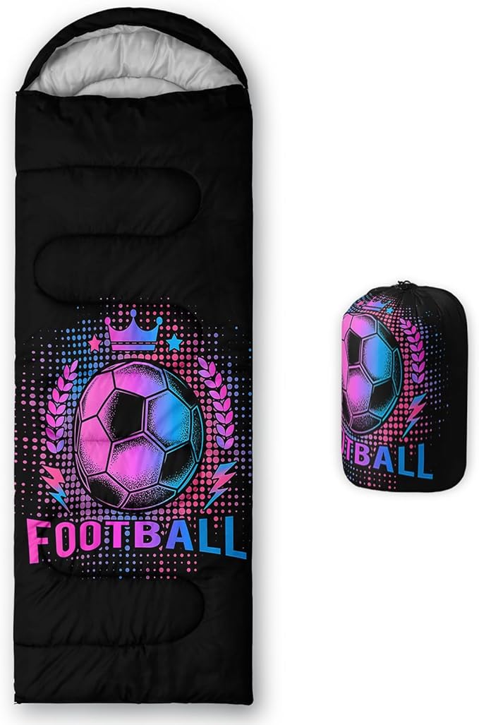 AILONEN Blue Glowing Basketball Sleeping Bag for Kids Boys,Warm and Cool Weather,Lightweight,Waterproof Backpacking,City Theme Ball Sports Sleeping Bag for Camping