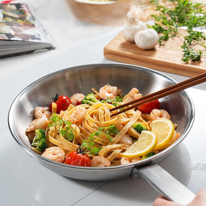9.4-Inch 316 Stainless Steel Frying Pan, 5-Ply Stainless Steel Skillet, Induction Compatible, Dishwasher & Oven Safe