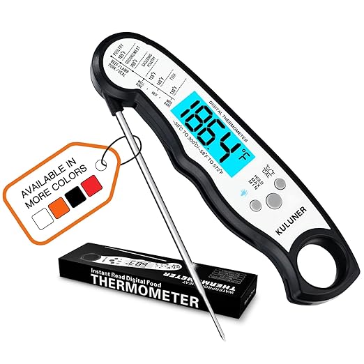 TP-01 Waterproof Digital Instant Read Meat Thermometer with 4.6 Folding Probe Backlight Calibration Function for Cooking Food Candy, BBQ Grill, Liquids,Beef(White)