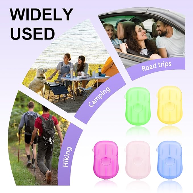 500PCS Eco Travel Soap Leaves, Portable Cleanser with 5 Scents, Paper Hand Cleaner Fragrance Color Soap Paper, Biodegradable Hand Washing Sheets for Camping/Hiking (6.5x4cm)