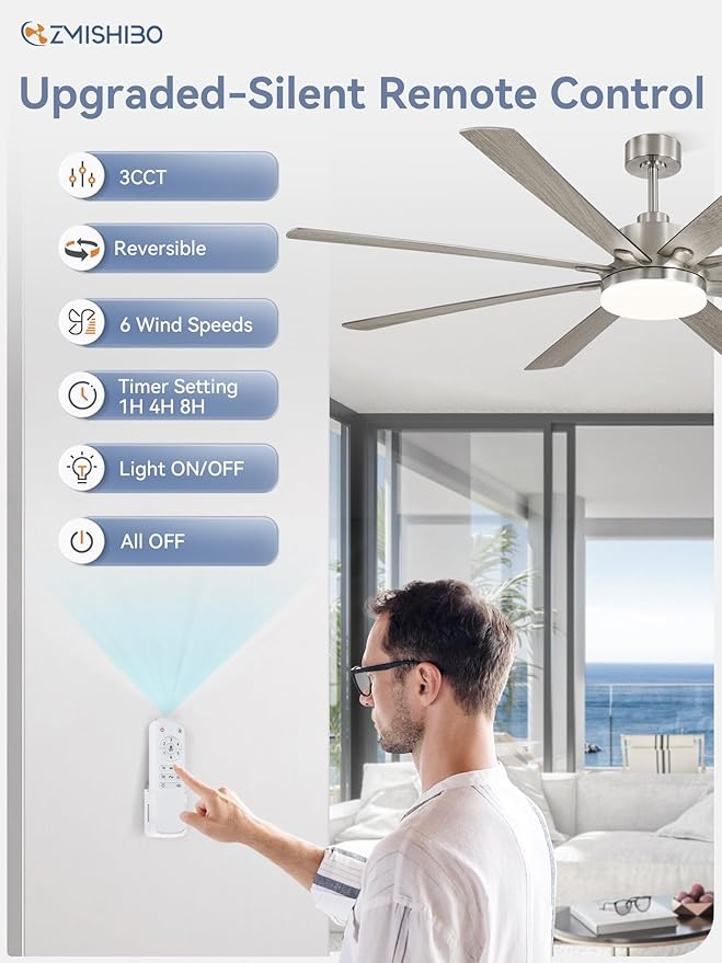 72 Inch Ceiling Fan with Light, Brushed Nickel Modern Ceiling Fan with large LED Panel, Quiet Reversible DC Motor, 6-Speeds, 3CCT, Indoor/Outdoor Ceiling Fans for Living Room, Garage, Bedroom