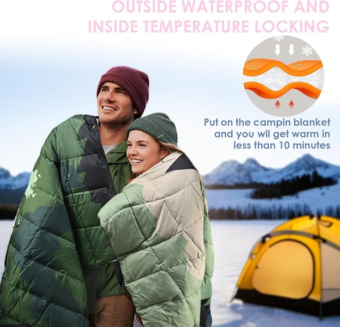 Down Camping Blanket Packable Outdoor Down Camping Blankets for Cold Weather Large Waterproof Puffy Blanket Lightweight Warm Down Camping Quilt - 78" x 55"