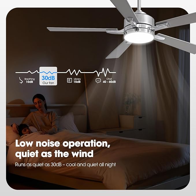 Ceiling Fan with Light, 52" Modern Low Profile Ceiling Fan with Light, DC Reversible Motor, Smart APP & Remote Control, Whisper Quiet, Dimmable LED for Bedroom/Living Room
