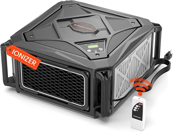 Abestorm 270 Degree Intake Air Filtration System, Built-in Ionizer, 780 CFM Hanging Dust Collector with Remote Control, for Woodworking Shops and Garage, 2-speed Adjustment, DecDust 780IG