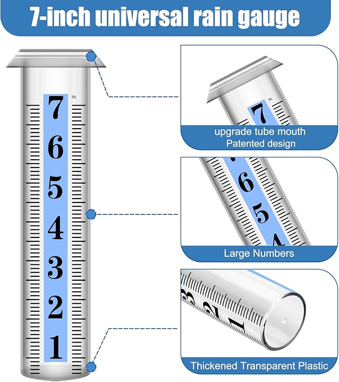 Accurate Rain Gauge Outdoor,7" Rain Gauges Outdoors Best Rated with Stainless Steel Rack Holder, Thickened Plastic Large Precise rain Measure Guage for Yard Fence Garden Lawn Farm