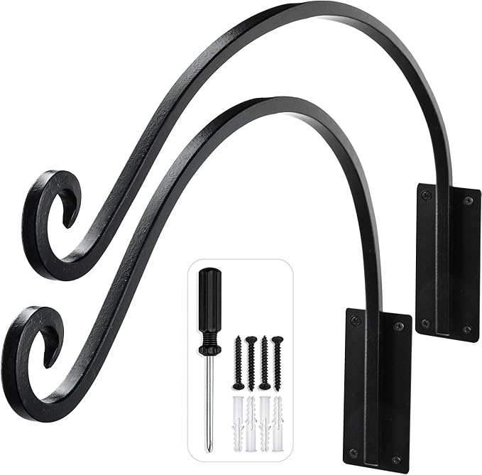 AJART Hanging Plant Hanger Outdoor: 2 Pieces Bird Feeder Wall Hooks - 16-Inch Heavy-Duty Plant Bracket Hook for Hanging Flower Baskets