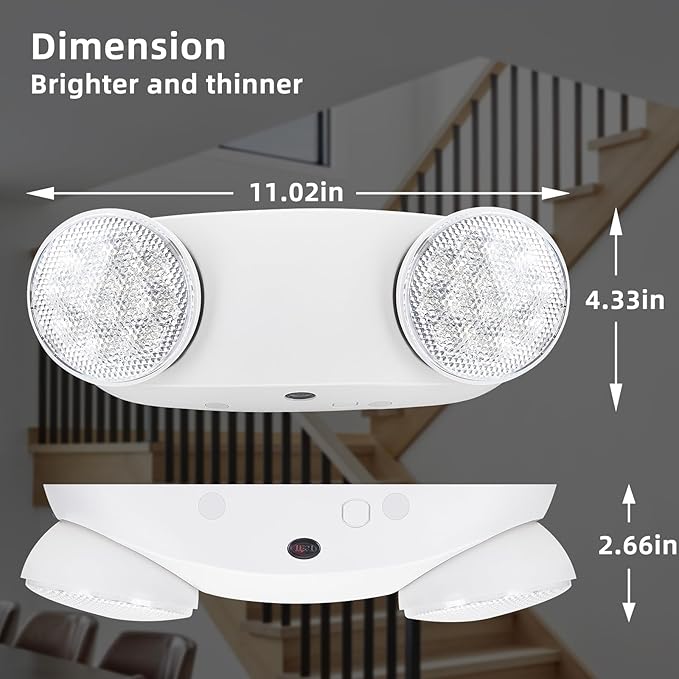 RMC LED Emergency Lights with Battery Backup, Two Head Adjustable Commercial Emergency Lighting, AC120-277V, Hardwired Emergency Exit Light Fixtures for Home and Business, ETL Listed, 4 Pack