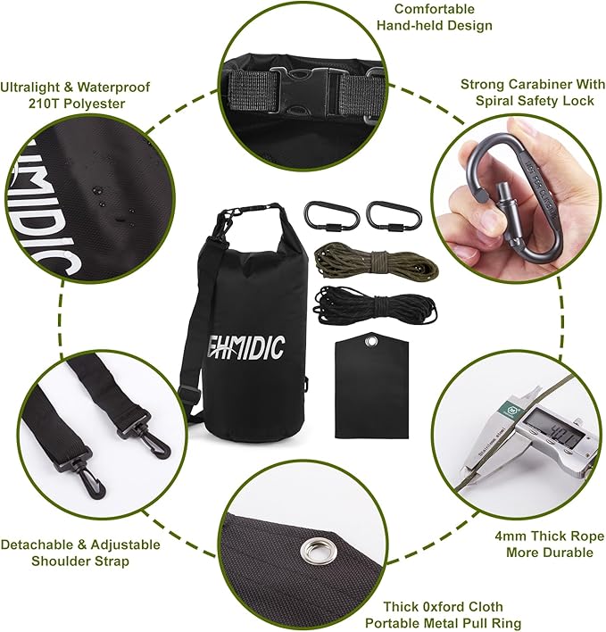 Fhmidic Bear Food Bag Hanging System, Easy to Throw Bear Bag Kit for Camping with a 10L Waterproof Bear Bag Backpacking, Survival Utility Rope, Carabiner