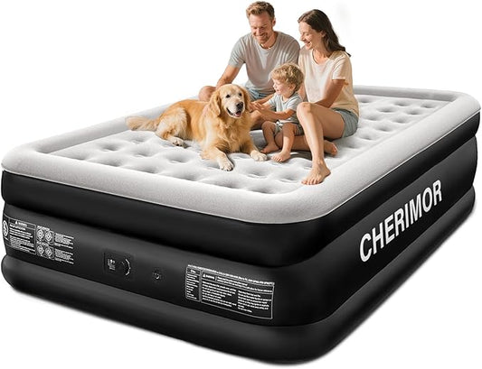 King Size Air Mattress with Built-in Pump, 18" Raised Comfort, 48Hr Leak-Proof Test, Upgraded Honeycomb Pillar Design, Blow Up Mattress Supports 1000 lbs, 3-Min Inflation for Home Guest Room Camping