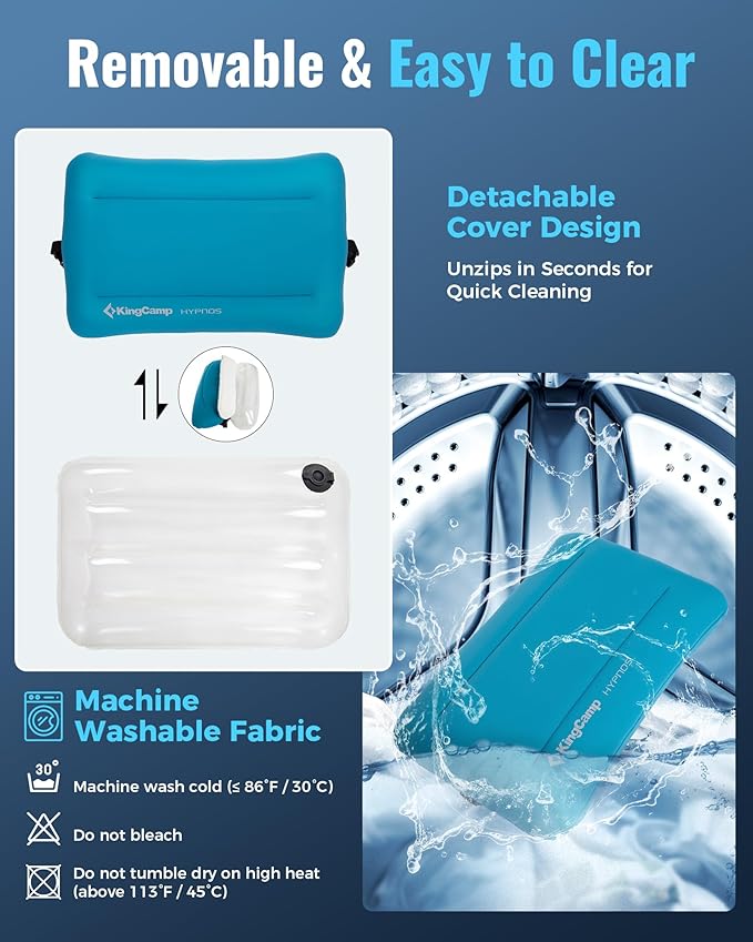 KingCamp Memory Foam Camping Pillow, Extra Large Inflatable Camp Pillow, Portable Ergonomic Air Pillow with Removable Washable Cover for Camping, Hiking, Car, Beach, Travel
