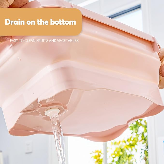 Collapsible Dish Pans, 2Gal (7.5L) Capacity, Plastic Dish Tub Dishpan for Kitchen Sink with Drainage Hole, Foldable Small Wash Basin for Kitchen, Camping, Travel (Pink)