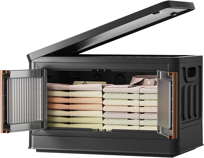 HAIXIN Storage Bin with Lid - 8.4 Gal Foldable Closet Storage and Organizers Stackable Plastic Box Black Cube Container for Home Garage Office Craft, 1 Pack