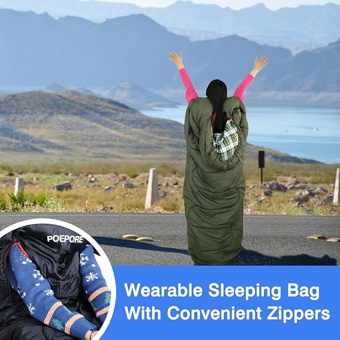 Flannel Sleeping Bag Cotton 0 Degree Cold Weather for Adults XXL Wearable Sleeping Bag 4 Seasons Waterproof with Compression Sack