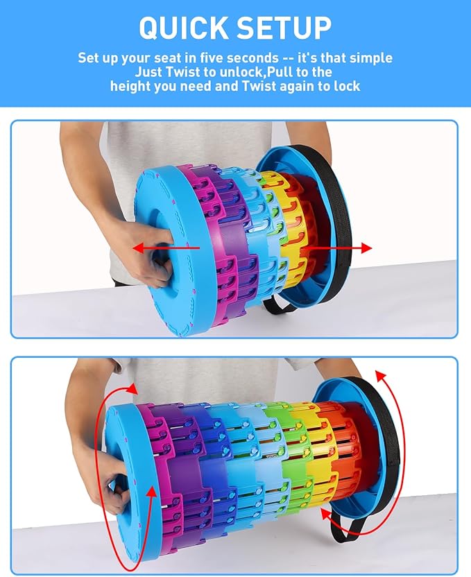 Collapsible Stool with Large Load Capacity,Portable Lightweight Folding Stool for Adults,Collapsible Chair Telescoping Design for Outdoor Fishing,Hiking,Travel,BBQ(Blue-Rainbow)