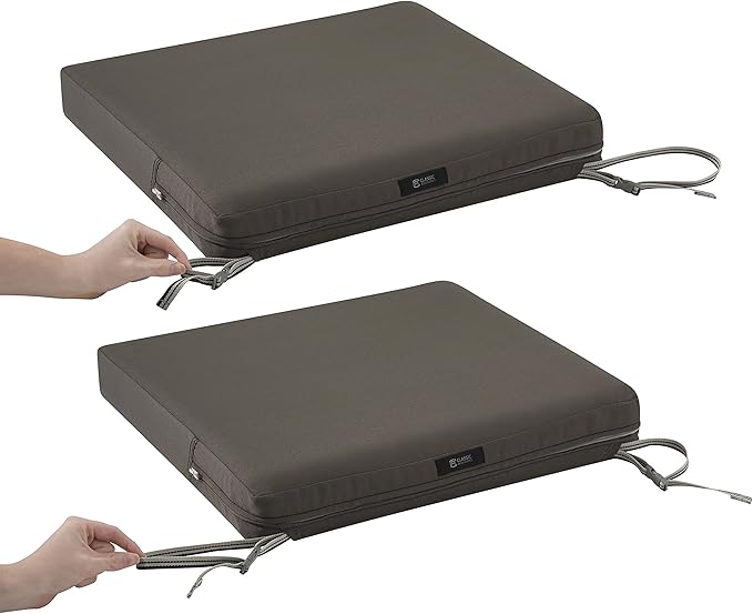 Classic Accessories Ravenna Seat Cushion, 21x21x3 Inch (Pack of 1), Dark Taupe 4 Sq Ft, Chair Seat Cushion