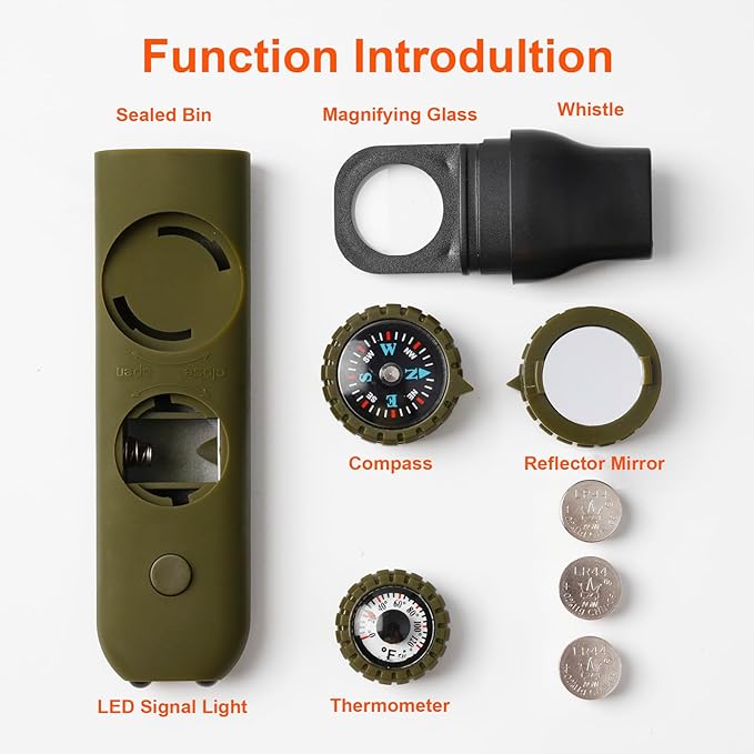 Emergency Survival Safety Whistle，Whistle for Kids with Lanyard,Compass,Thermometer,Ideal for Kayaking, Boating, Hiking, Camping, Climbing