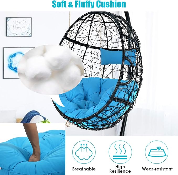 Giantex Hanging Egg Chair, 36.5-Width Oversized Swing Chair with C-Hammock Stand Set, Hammock Chair with Soft Seat Cushion & Pillow, Multifunctional Hanging Chairs for Outdoor Indoor Bedroom (Blue)