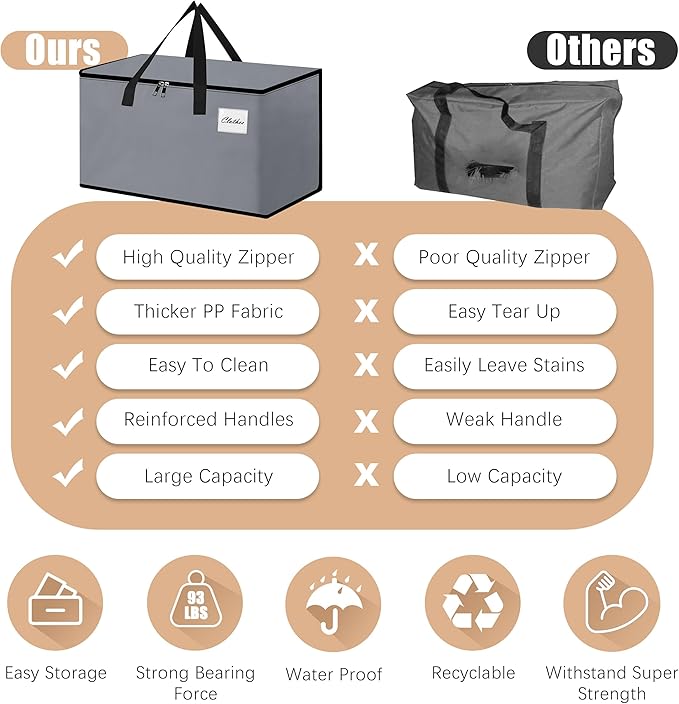 Heavy Duty Moving Bags - Extra Large Packing Bags and Storage Totes, Collapsible and Foldable Option for Moving and Storage, Grey, 93 L - 18 Pack