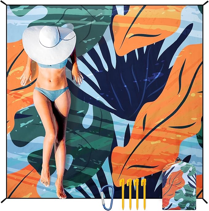 Beach Blanket Waterproof Sandproof Extra Large Beach Mat 79" X 83"/120"x108"for 1-8 Adults Quick Drying Durable Outdoor Picnic Mat for Beach Travel Camping Hiking