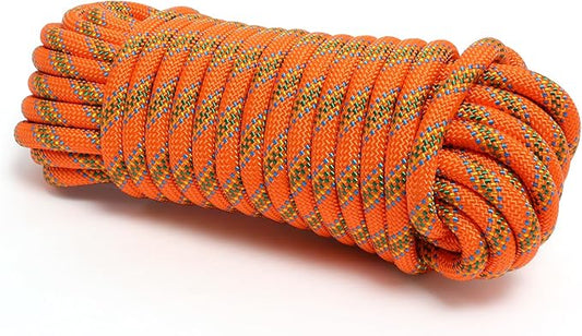 Climbing Rope, 1/2 Inch x 50 Feet Double Braided Arborist Rope Polyester for Outdoor, Climbing, Hiking, Swing, Tree Work, Halyard, Sailing etc(Orange)