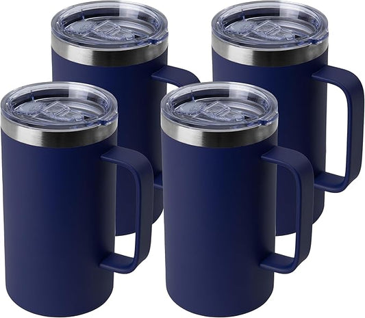 DOMICARE 24oz Mug with Handle and Lid, Stainless Steel Coffee Mug, Travel Mug with Handle, Double Wall Vacuum Coffee Tumbler, Reusable Insulated Cup, Navy, Pack 4