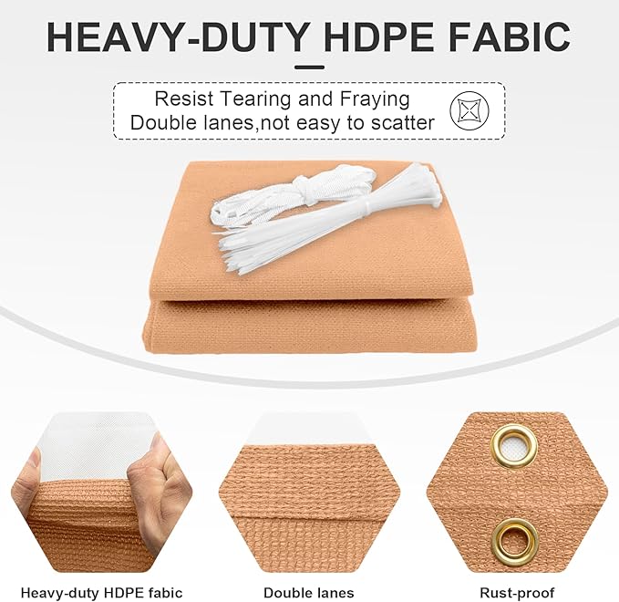 Cool Area Sun Shade Cloth with Grommets 8×21 FT Shade Panel Shade Tarp Screen Fabic for Outdoor Patio Pergola Cover Deck Garden, Peach Fuzz (Customized)